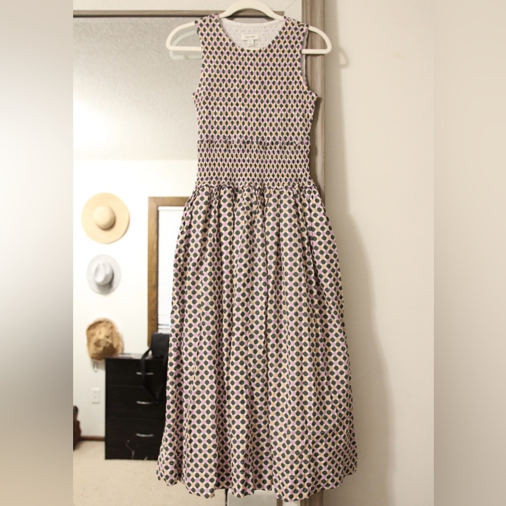 On 34Th | Smocked Geo Print Midi Dress XS Cotton Pockets Cottagecore Macy's